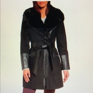 Via Spiga Faux Fur/Leather Wool Coat